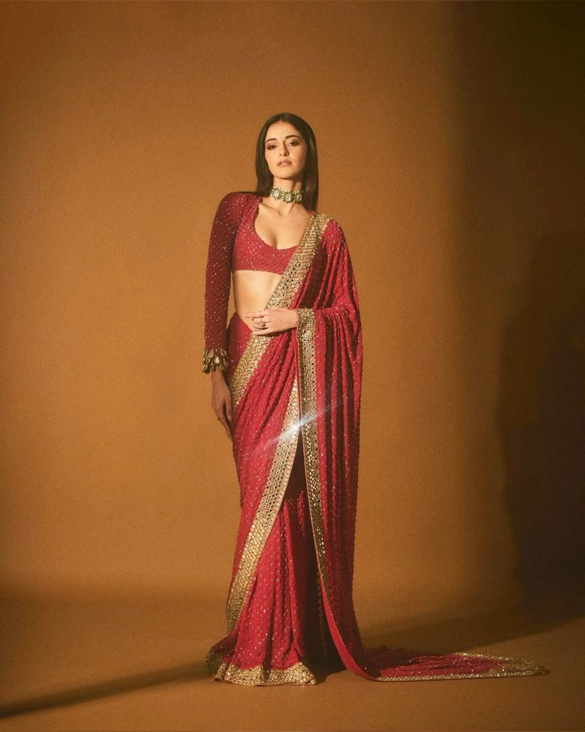Ananya Panday In A Crimson Mirror Saree