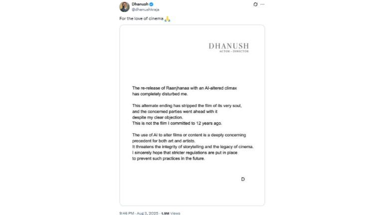 Dhanush On AI Generated Ending Of Raanjhanaa