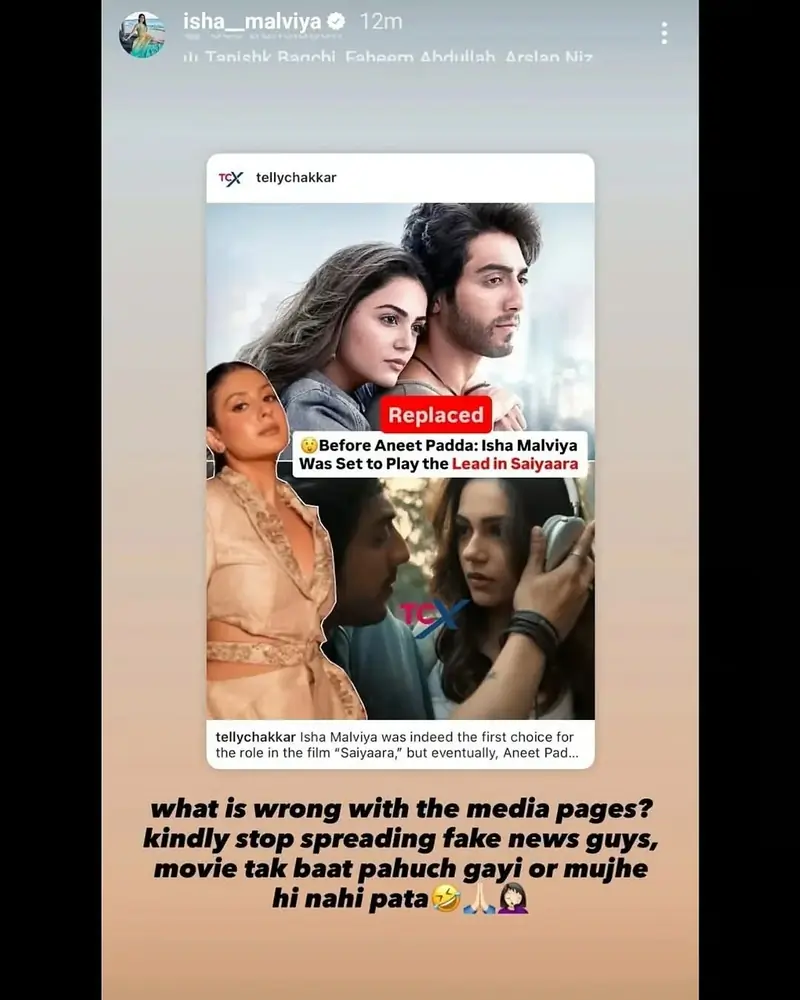 Isha Malviya slams reports of being replaced by Aneet Padda for Saiyyara