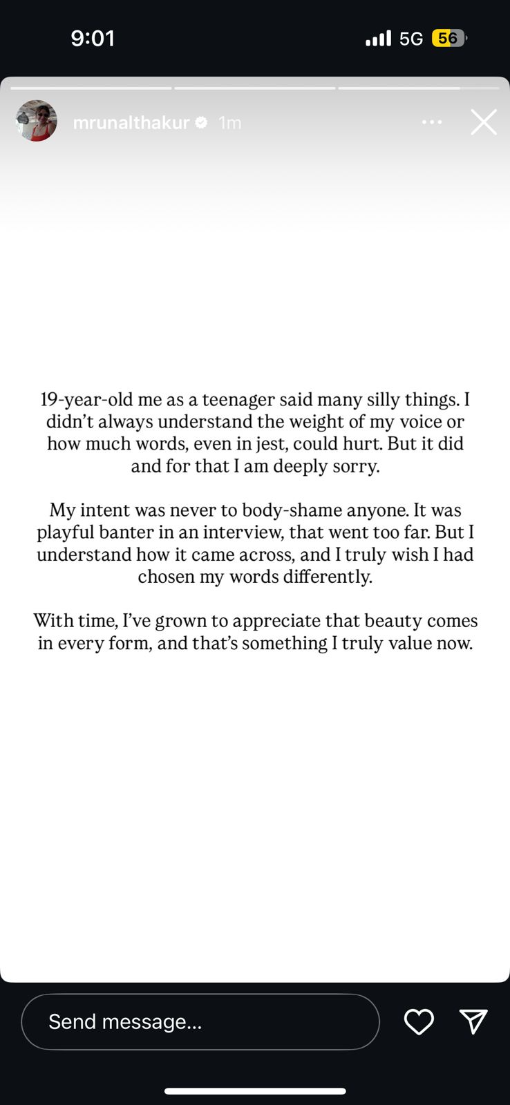 Mrunal Thakur apologises