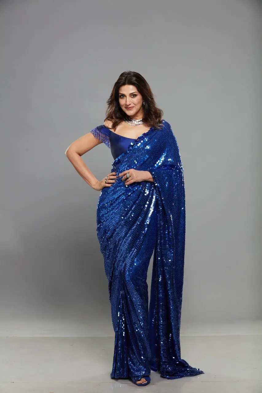 Sonali Bendre In A Midnight-Blue Sequin Saree
