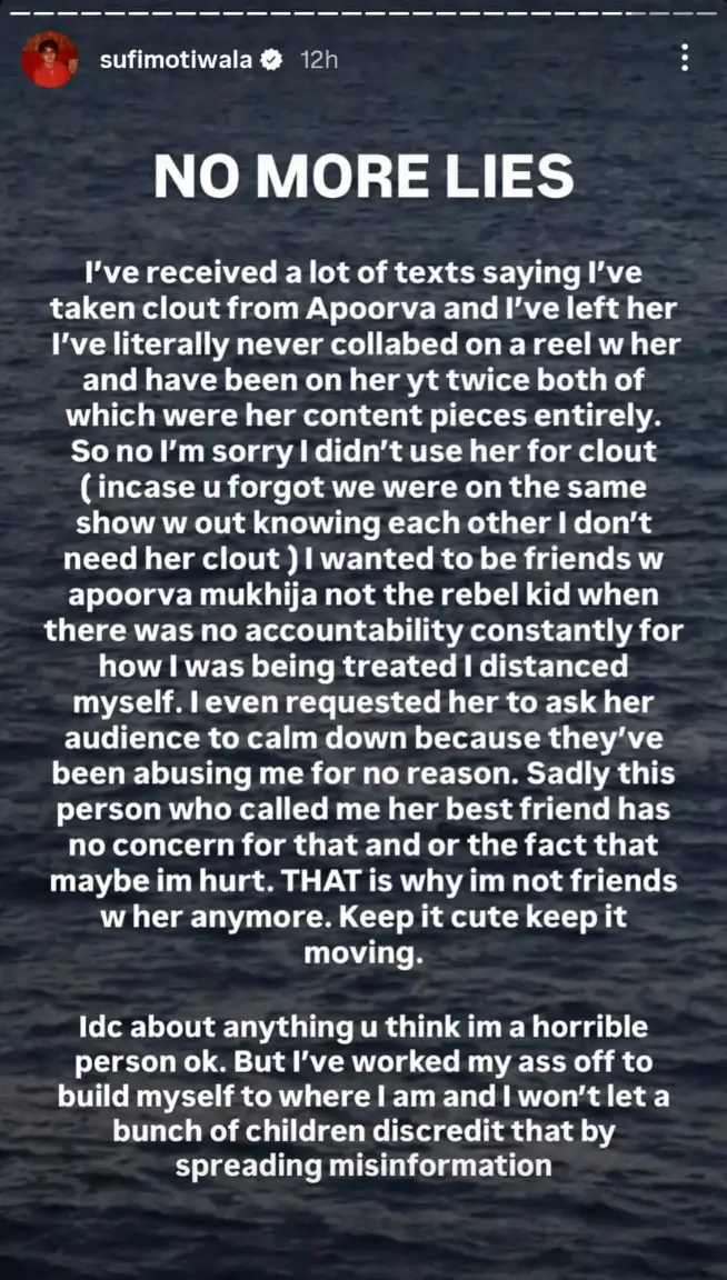 Sufi Motiwala's Instagram Story On Broken Friendship With 'Rebel Kid' Apoorva Mukhija