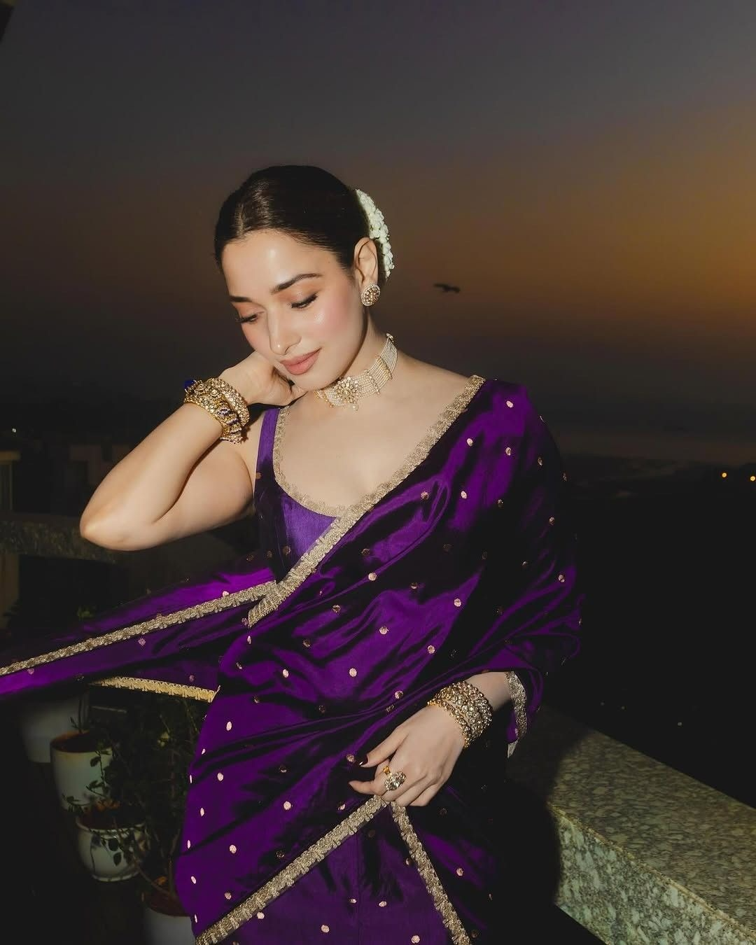 Tamannaah Bhatia In A Purple Kanjeevaram Saree