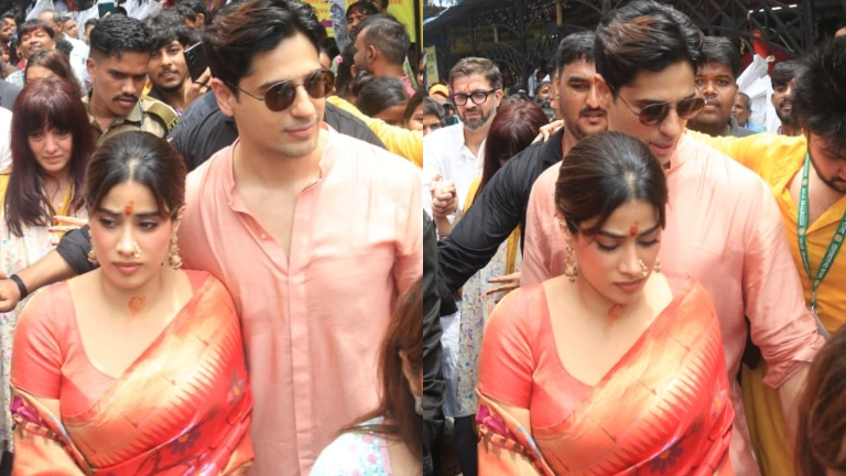 janhvi kapoor looks uncomfortable while worshipping Lalbaugcha Maharaj