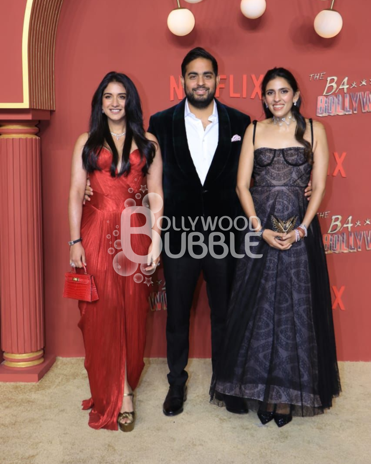 Radhika Merchant, Akash Ambani and Shloka Mehta at Ba___ds Of Bollywood Screening