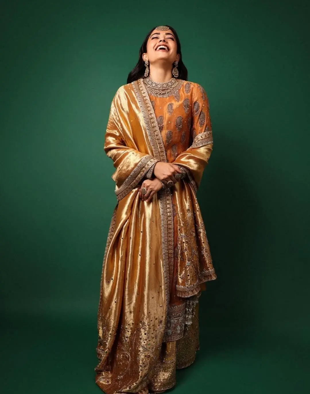 Rashmika Mandanna In A Mustard-gold Velvet Ensemble