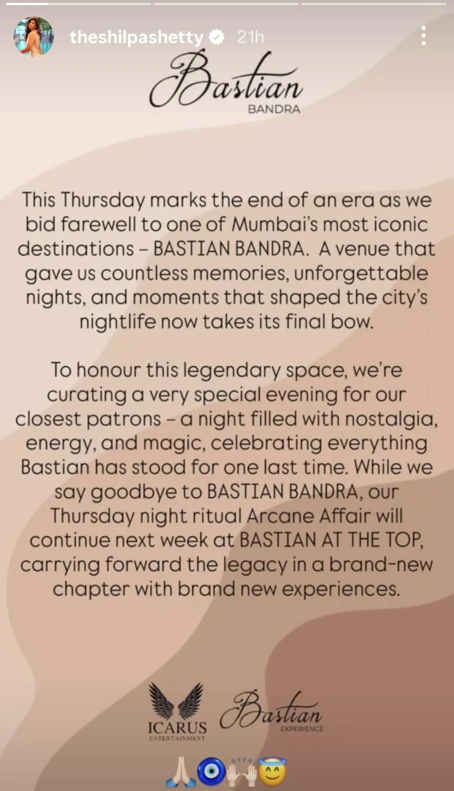 Shilpa Shetty announces the shutting of Bastian Bandra