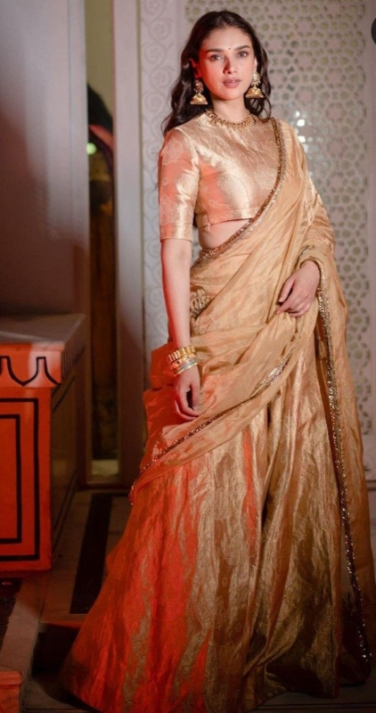 Aditi Rao Hydari Slaying In A Gold Lehenga Set