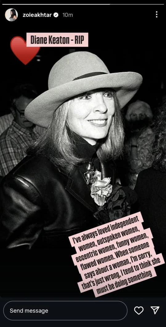 Zoya's message to Diane Keaton