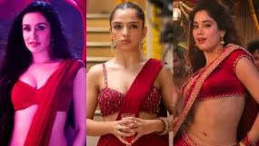 actresses in red sarees