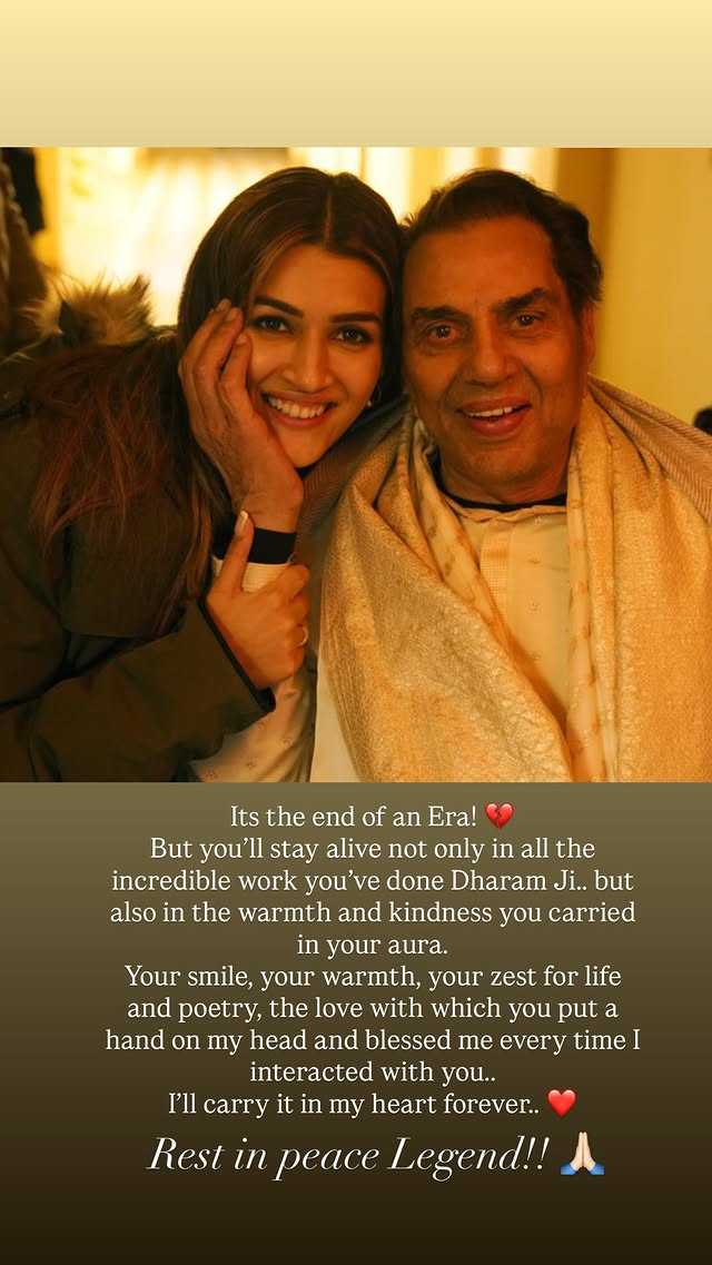 Kriti Sanon Pens A Heartfelt Note For Dharmendra