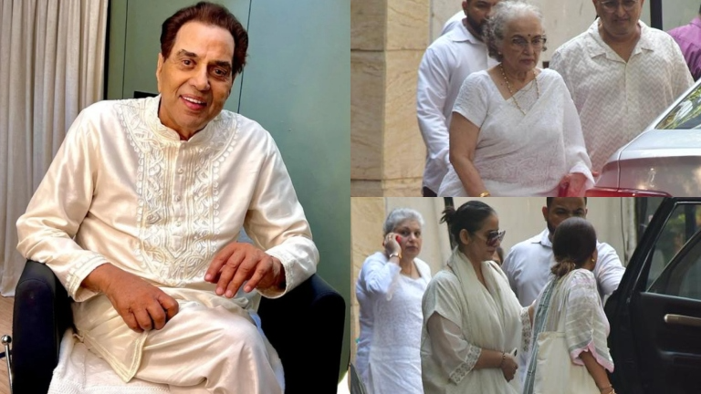 RIP Dharmendra Ji_ Asha Parekh, Manisha Koirala Arrive At Deol Residence