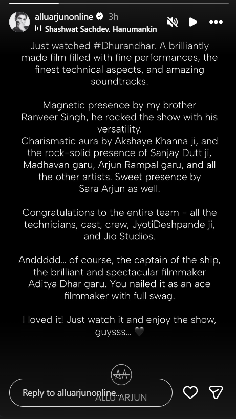 Allu Arjun Praises Dhurandhar