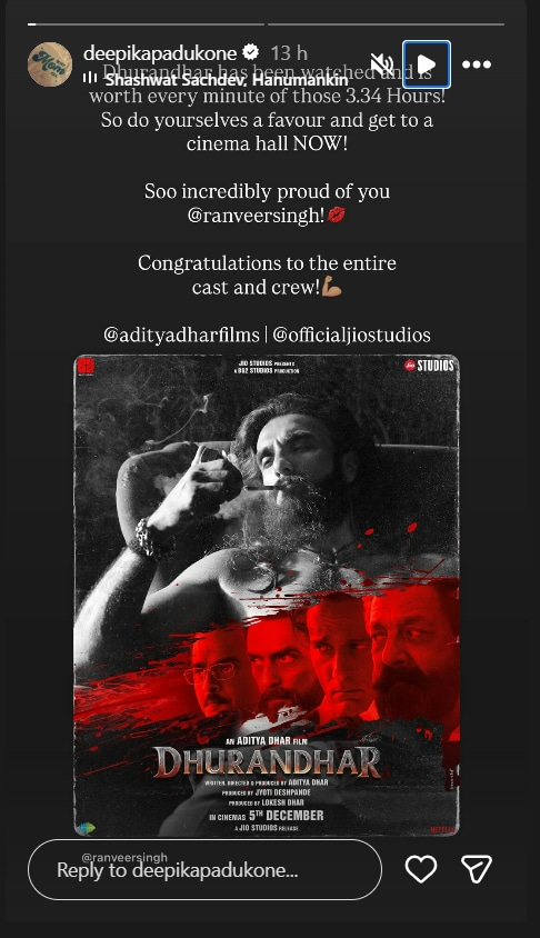 Deepika turns cheerleader for Ranveer's Dhurandhar