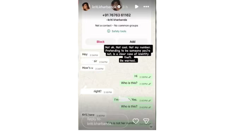 Kriti Kharbanda Warns Fans About WhatsApp Imposter Pretending to Be Her