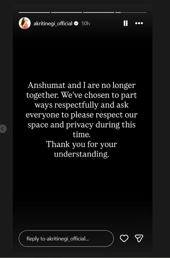 Akriti Negi's Breakup Post
