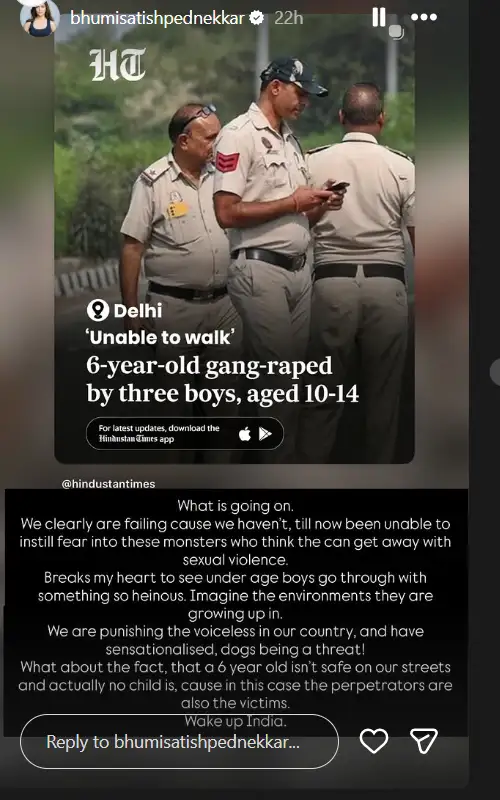 Bhumi REACTS To Minor Rape Case