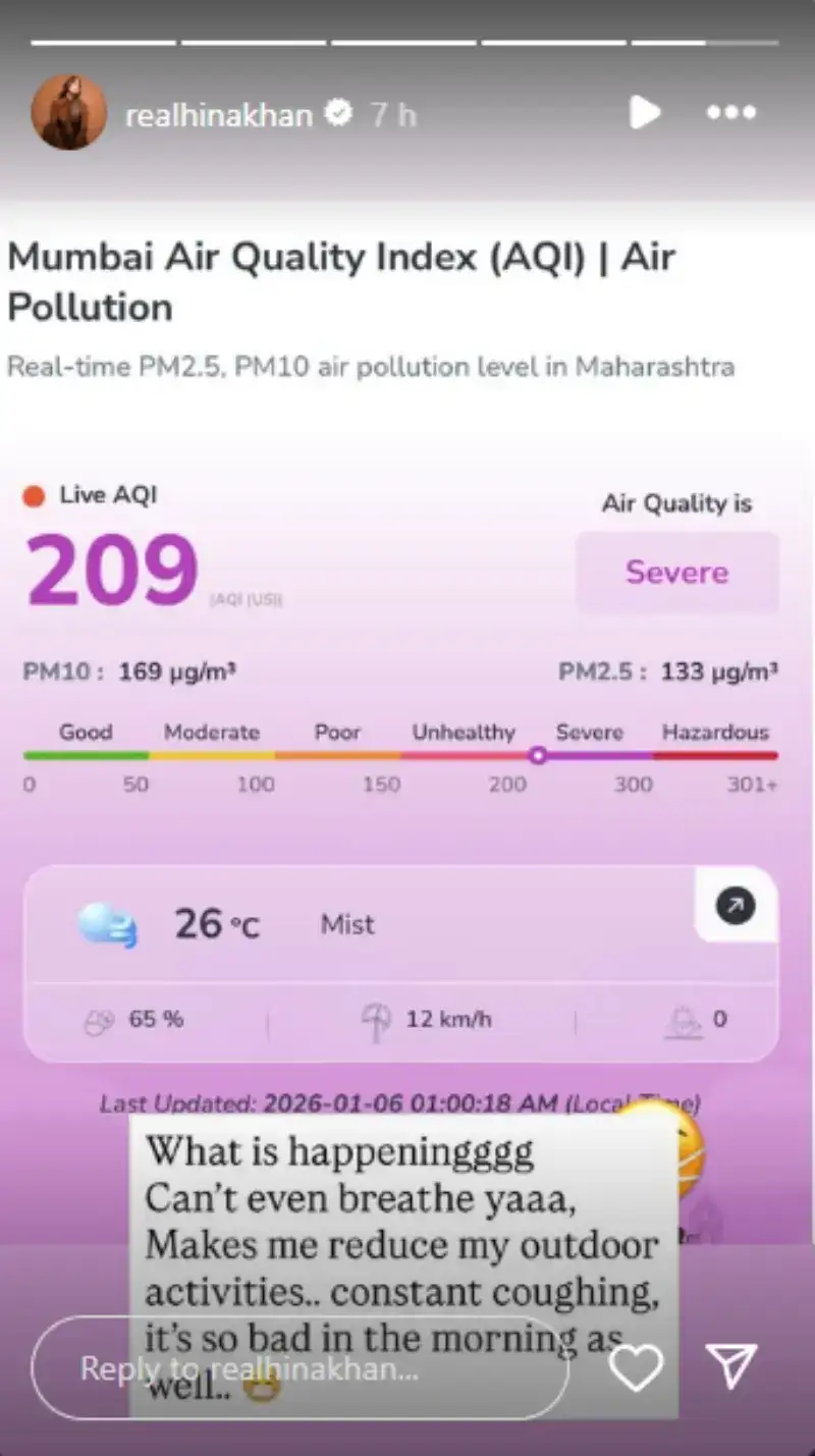Hina Khan faces difficulty breathing due to Mumbai’s air pollution
