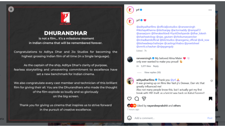 Ranveer Singh REACTS To YRF Hailing Dhurandhar