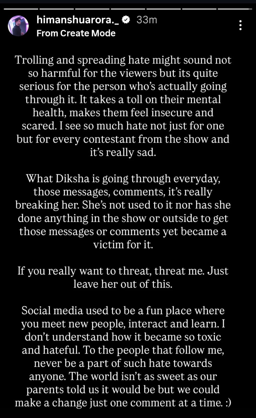 Himanshu Arora Instagram Story