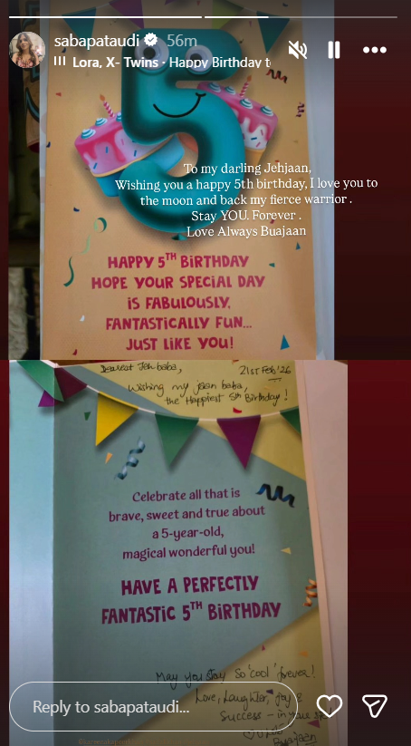 Saba Pataudi Shares A Glimpse Of Jeh's Birthday Card
