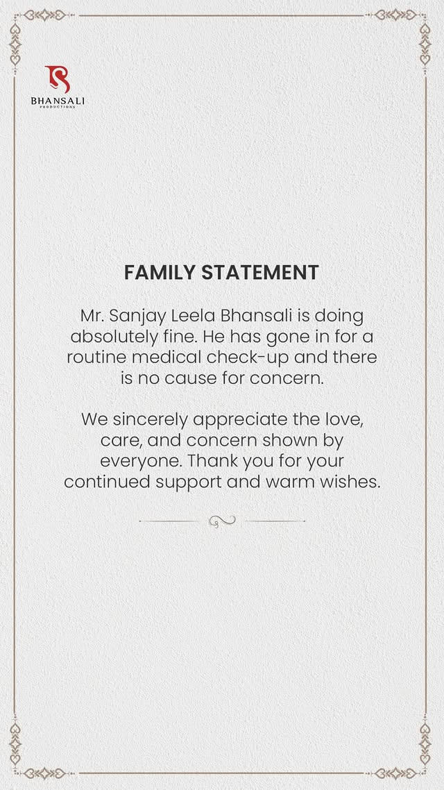 Sanjay Leela Bhansali's Family Releases A Statement Following Repots Of Filmmaker's Hospitalisation
