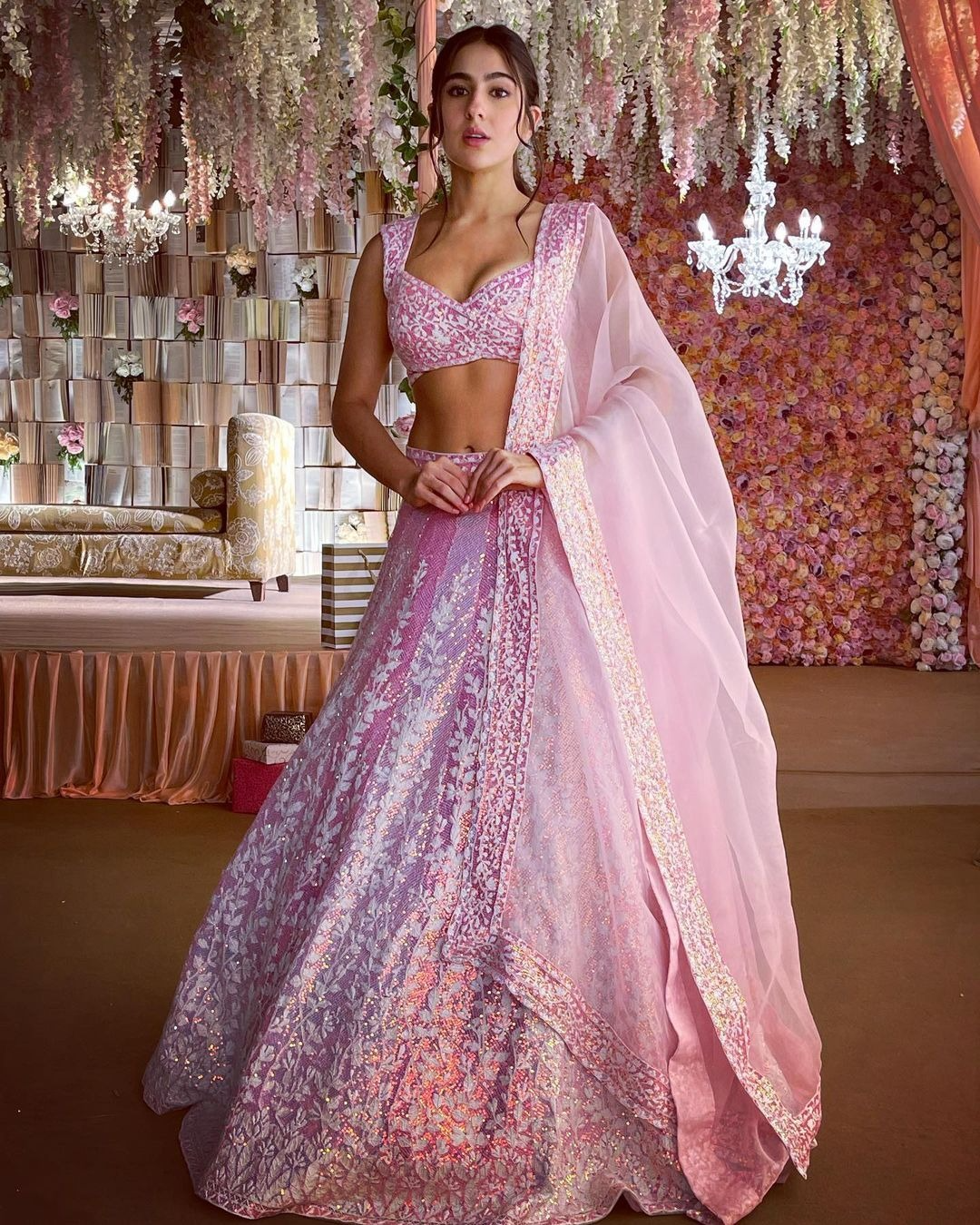 Sara Ali Khan Stuns In A Light Pink Lehenga