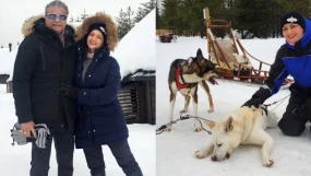 Bhagyashree Enjoys Sled Ride With Husband Himalaya Dasani