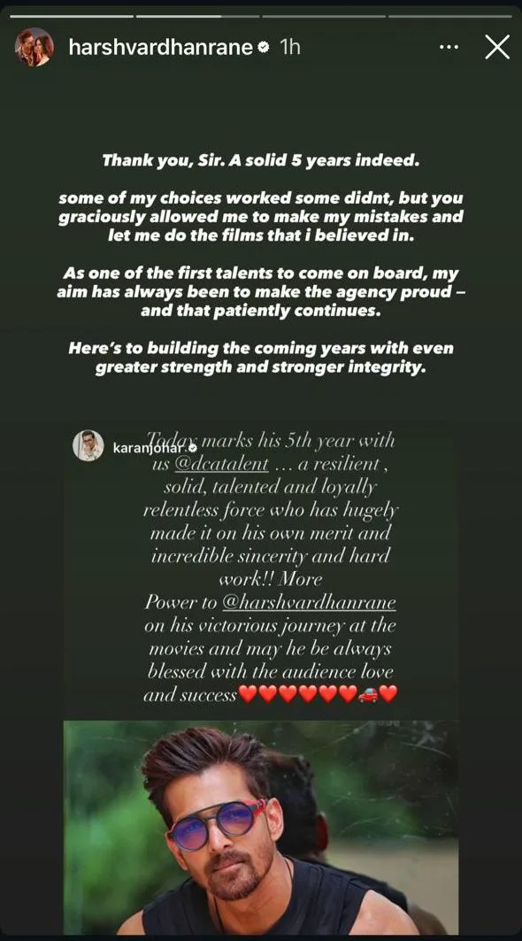 Karan Johar Celebrates Harshvardhan Rane’s Five-Year Milestone With DCA Talent