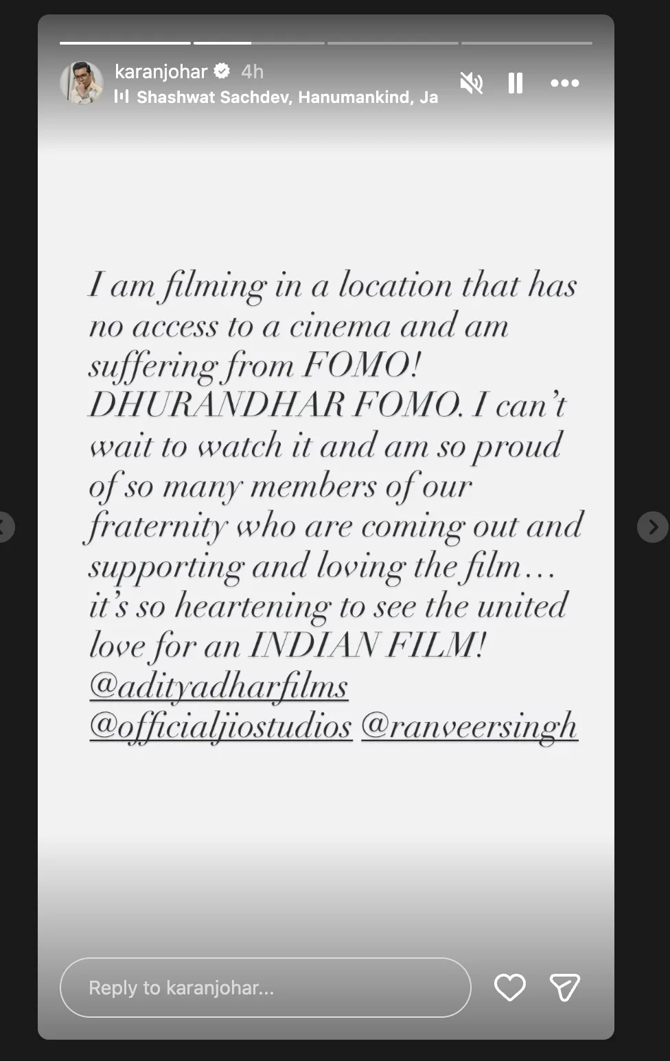 Karan Johar Says He Is Experiencing ‘Dhurandhar FOMO’ Karan Johar Says He Is Experiencing ‘Dhurandhar FOMO’