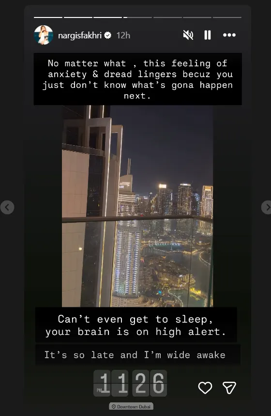 Nargis Fkhri Can't Sleep Amid Dubai Crisis
