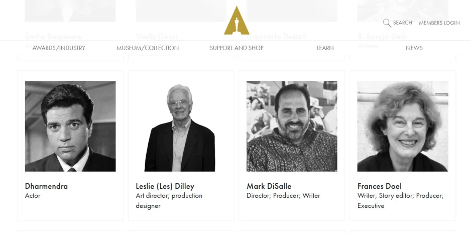 The Academy mentions late Bollywood veteran Dharmendra