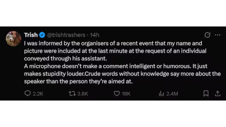 Trisha Krishnan's Response To Parthiban's Comment