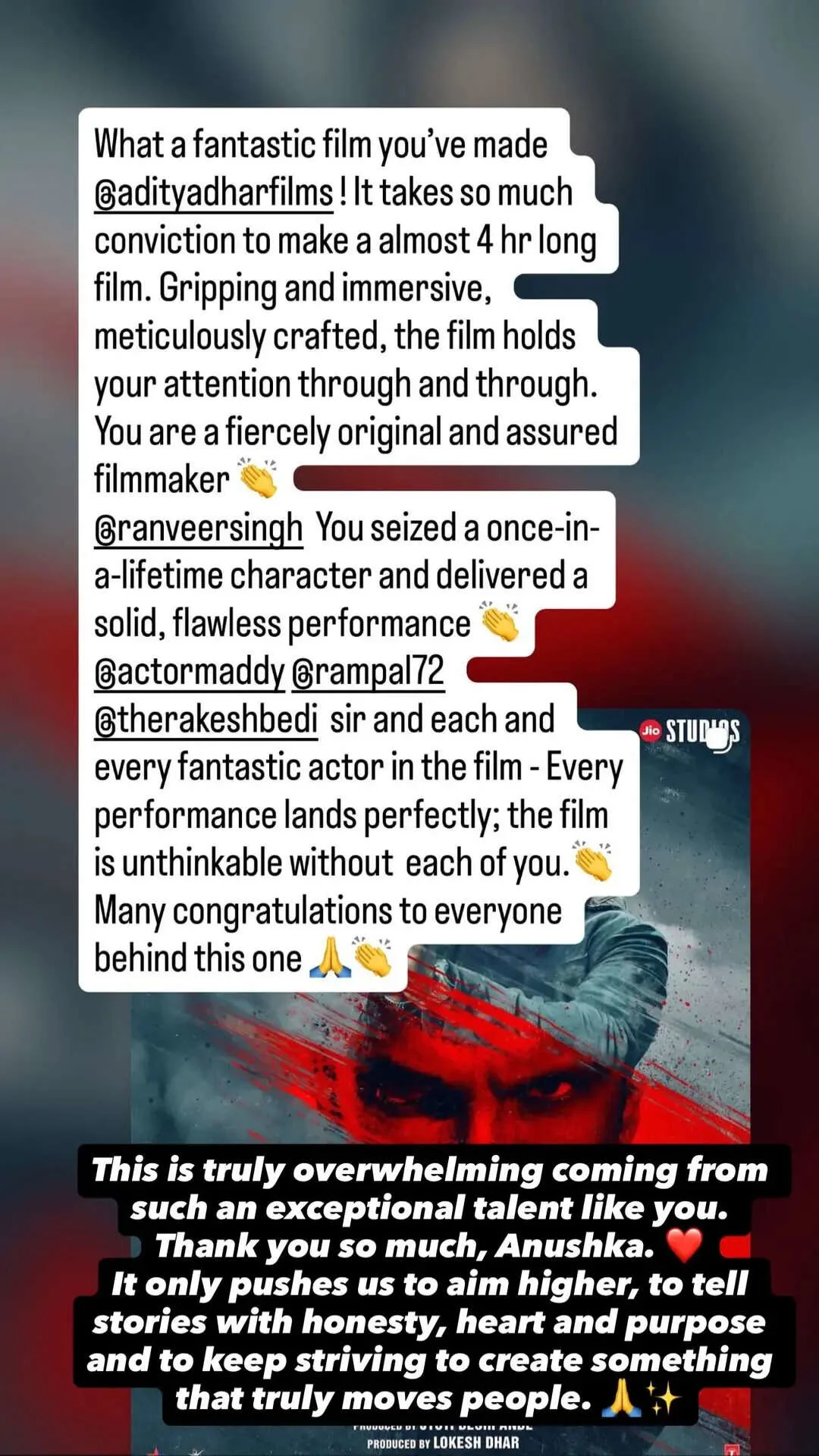 Aditya Dhar Thanks Anushka Sharma For Dhurandhar 2 Post