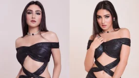 Donal Bisht Exudes High-Octane Glamour In Sculpted Metallic Blue Bodycon