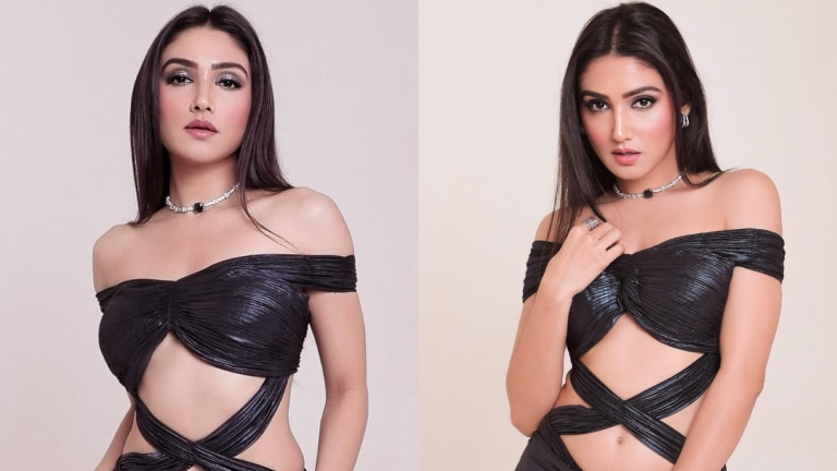 Donal Bisht Exudes High-Octane Glamour In Sculpted Metallic Blue Bodycon