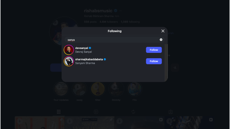 Rishab is not folliwng Sanya Malhotra