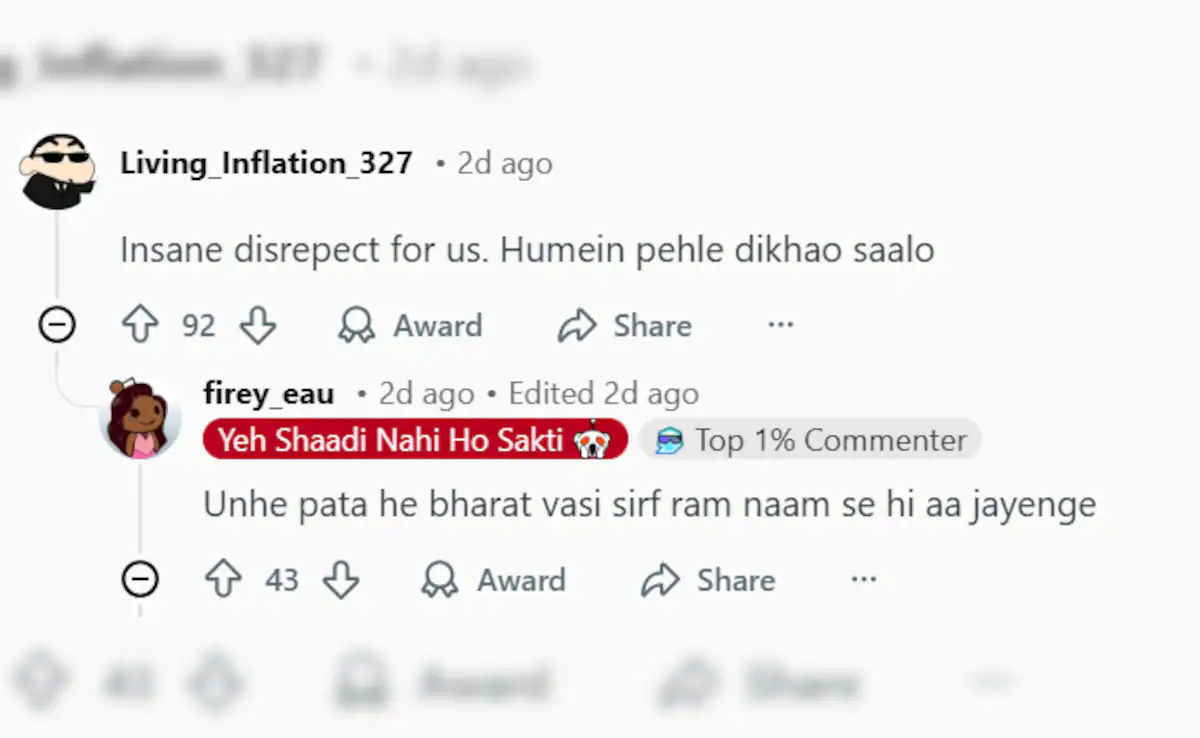 User calls it disrespect for Indians