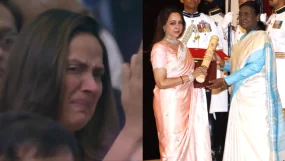 Hema Malini, Ahana Deol Can't Stop Crying As They Receive Padma Vibhushan For Dharmendra