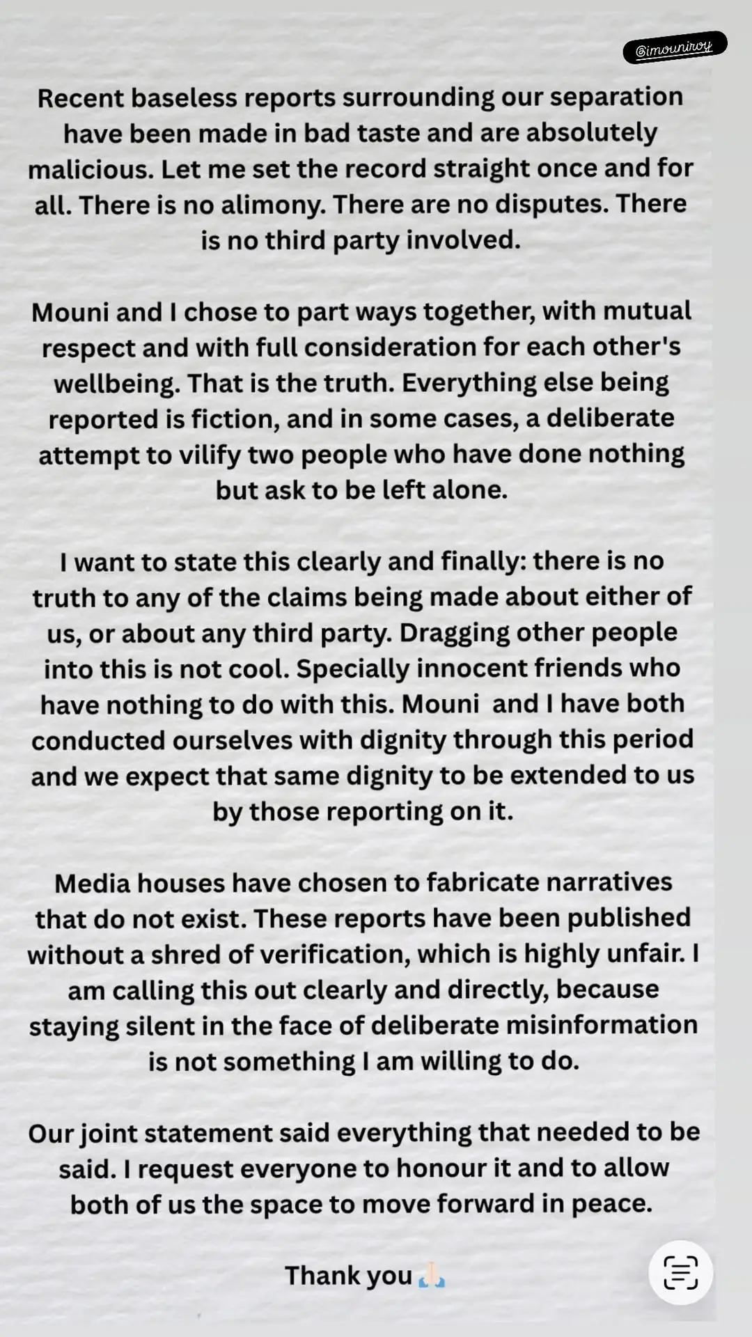 Suraj Nambiar shares post after split from Mouni Roy