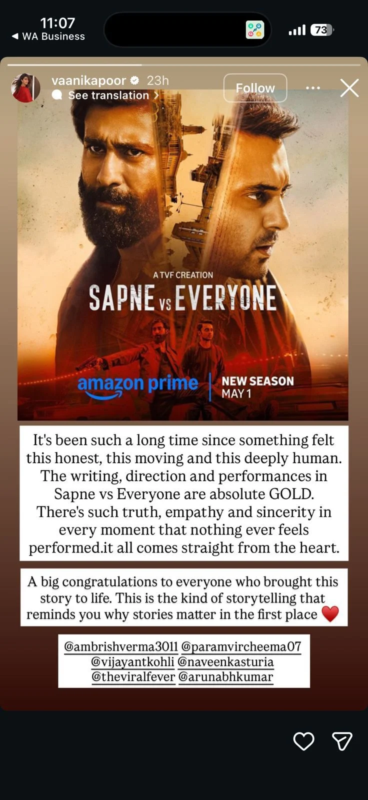 Vaani gives shoutout to Sapne VS Everyone 2