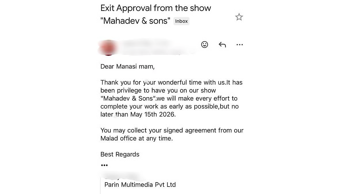 SS Of Email Sent By The Production To Manasi