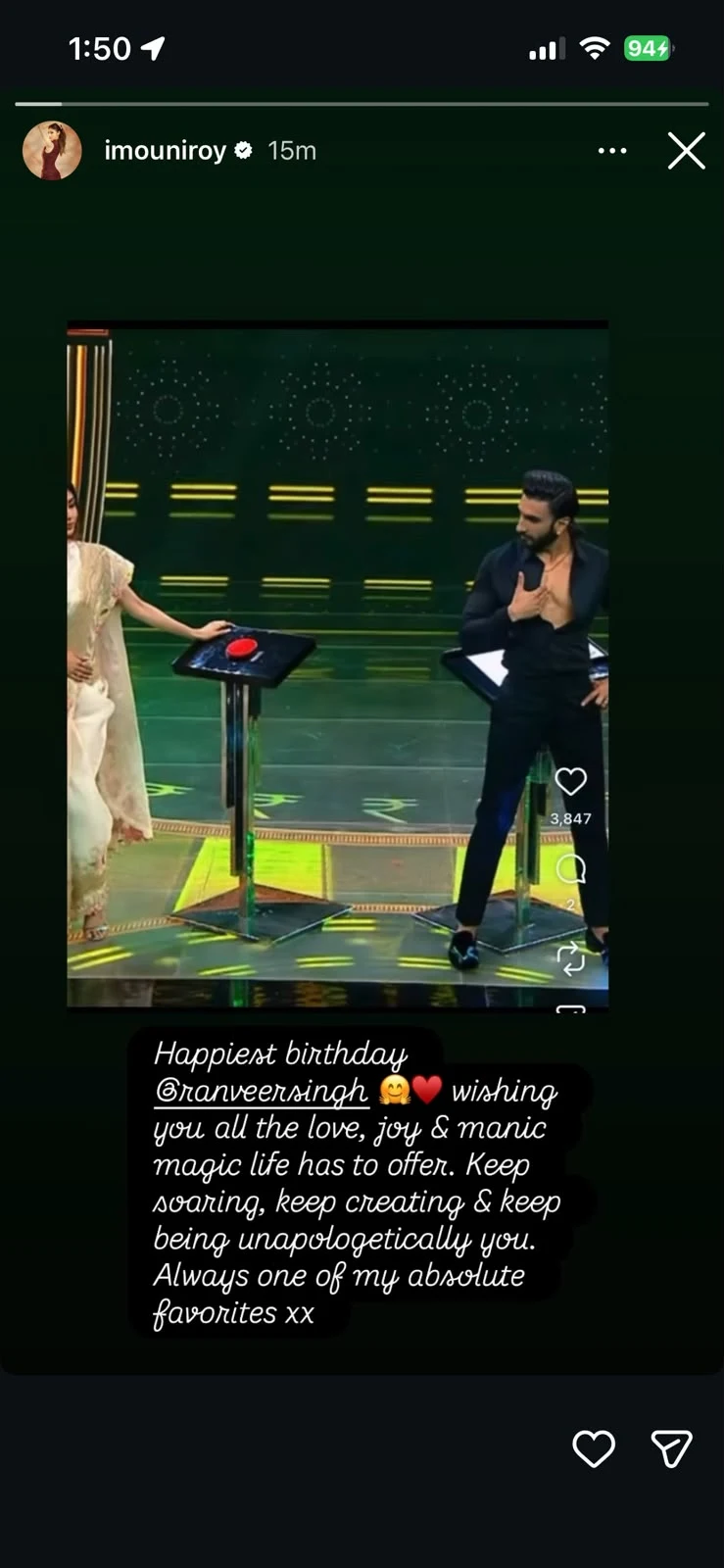Mouni wishes Ranveer on his birthday