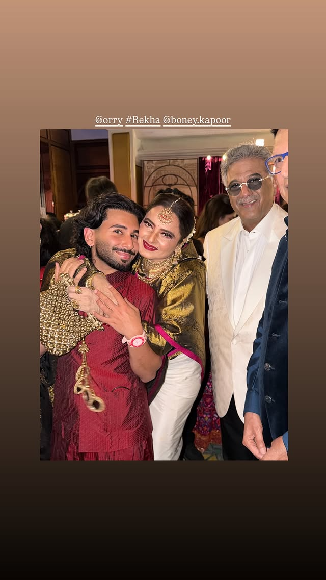 Orry With Boney Kapoor & Rekha At Anshula's Wedding Reception