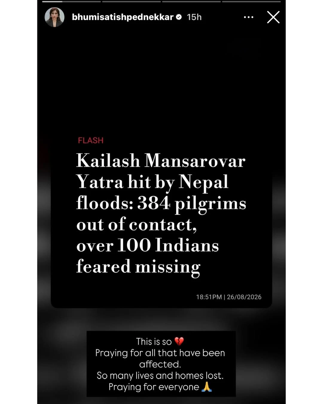Bhumi prays for Nepal