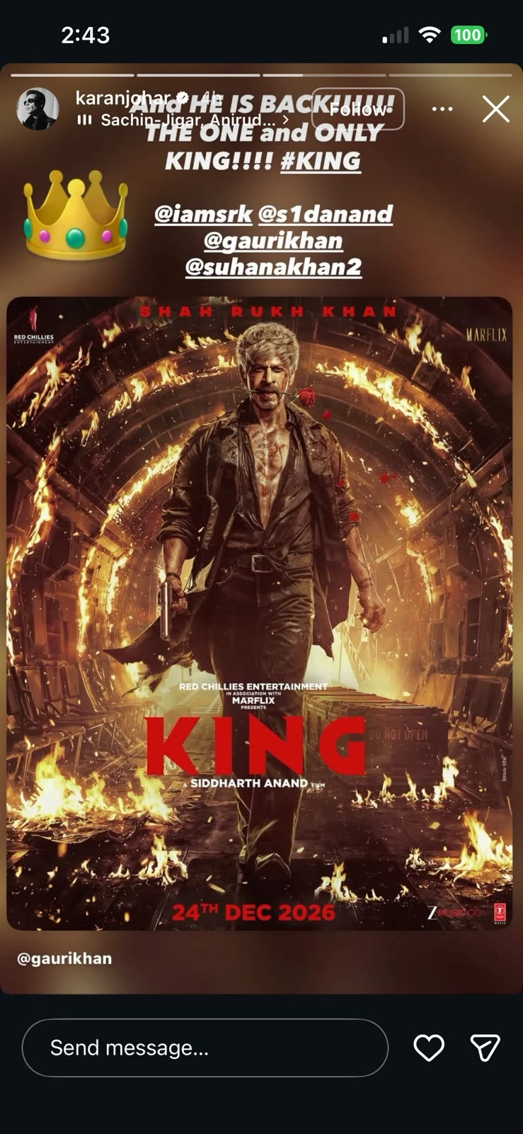 Karan Johar Shares KING Poster