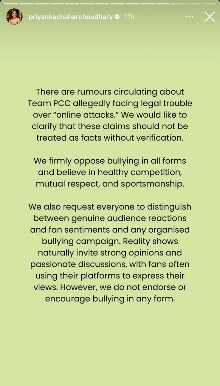 Priyanka’s Team  On Cyberbullying Allegations